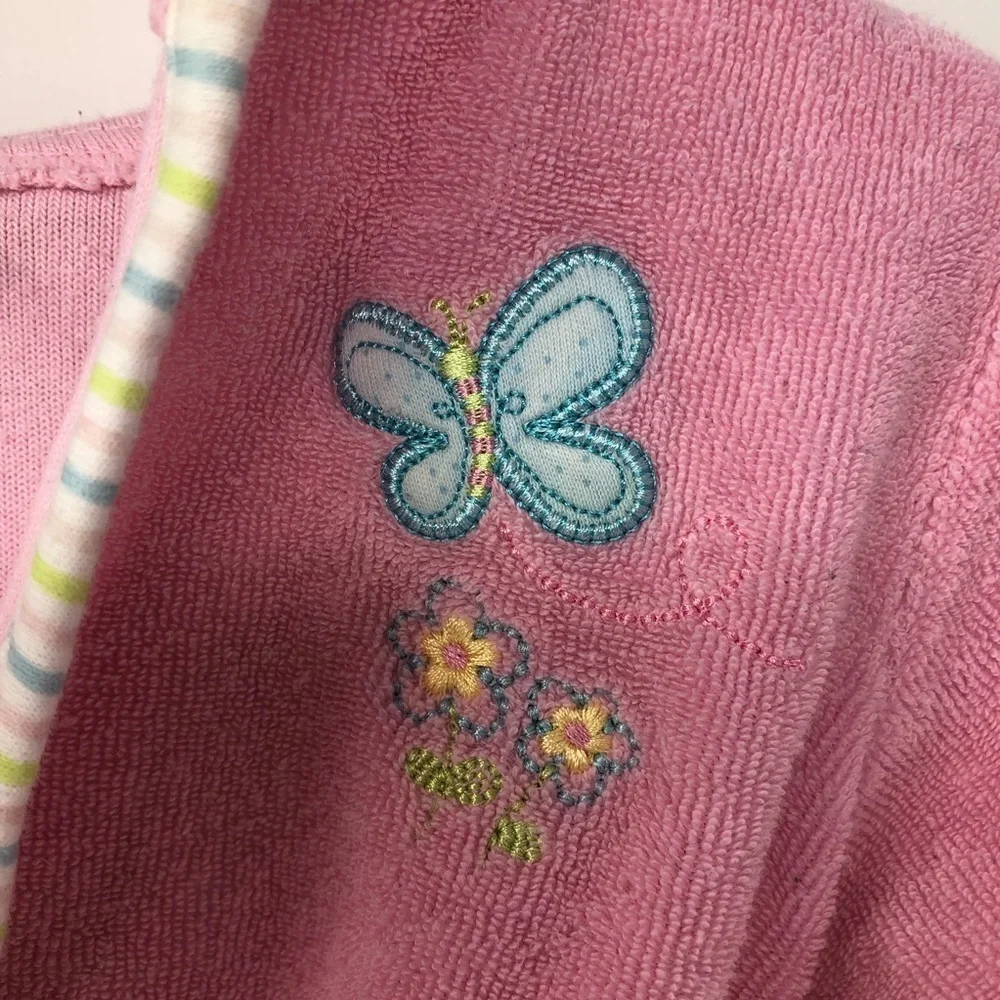 Vintage 12-18 month bath robe pink baby girl belted terry cloth 0084 hood
